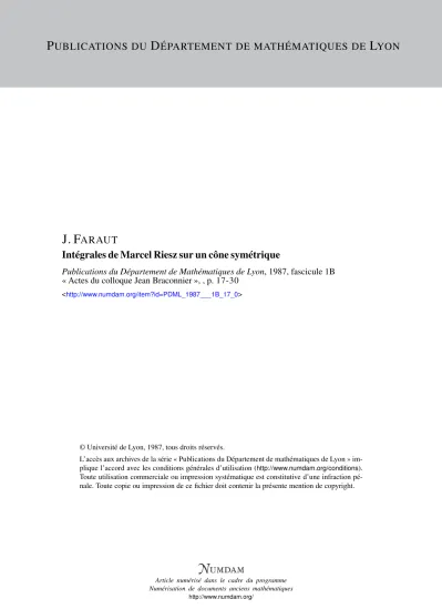 Intégrales de Marcel Riesz sur un cône symétrique