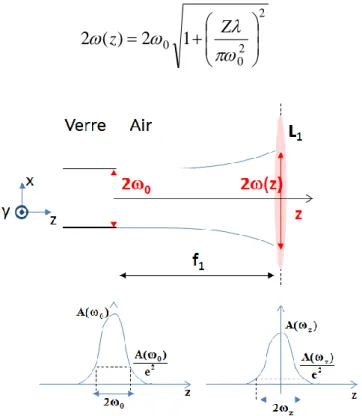Figure 40 : Évolution de la taille du faisceau lors de sa propagation.  
