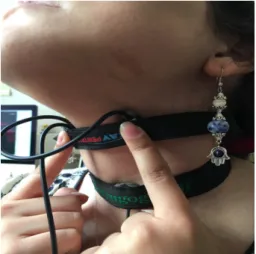 Figure 1. Position of the emitting diods and photosensitive sensor. The subject presses each of the two diodes against her neck.