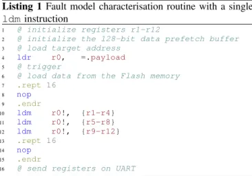 Figure 4: Potential fault scenarios: on the Flash memory operation (1), on the prefetch buffer (2), on the bus interfaces (3), on the register file (4)