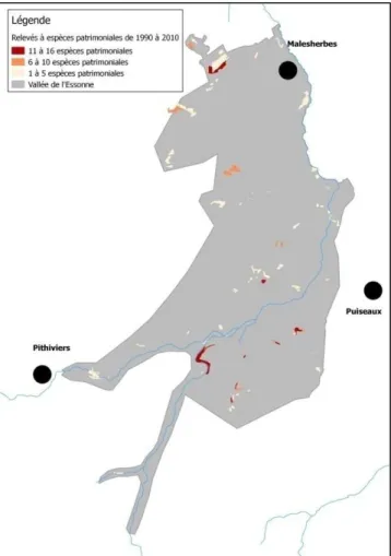 Figure 10 : Relevés floristiques à espèces  patrimoniales du secteur 