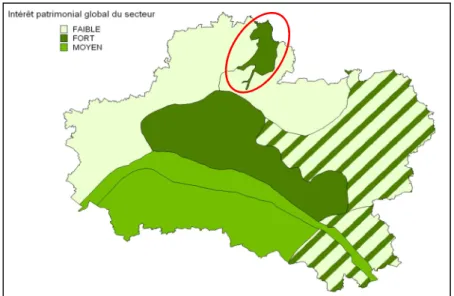 Figure n°1 : Niveau d’enjeux patrimoniaux pour la flore et les milieux par région  biogéographique au sein du département du Loiret 