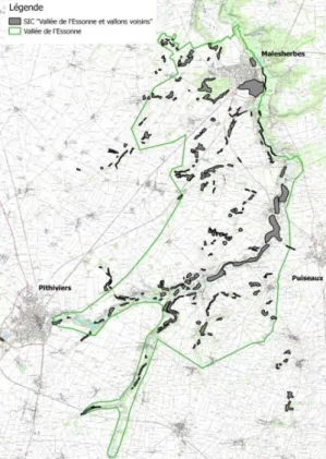 Figure 5 : SIC &#34;Vallée de l'Essonne et  vallons voisins&#34; sur le territoire étudié 