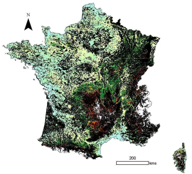 Figure 11 : Localisation des 100306 placettes relevées par  l’IFN et  pour  lesquelles  les  RUM  ont  été calculées.