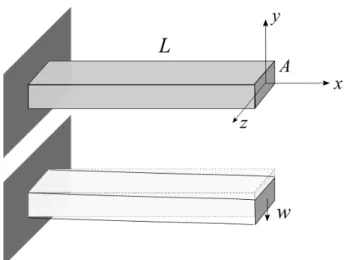 Figure 1. Free vibration test: the cantilever beam is subjected to an initial vertical displace- displace-ment at x = L and then let go.