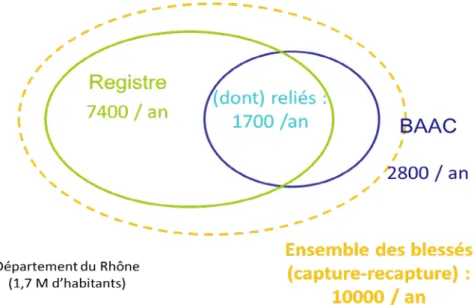Figure 2 : capture-recapture, département du Rhône – Effectifs annuels moyens 2006-2012 