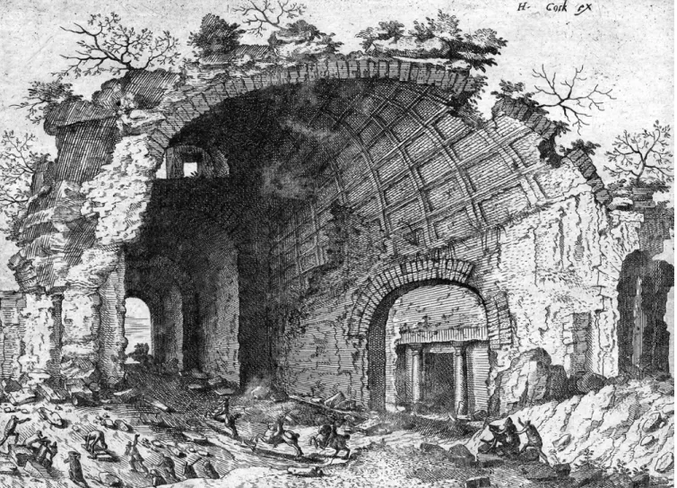 Figure 2. Joannes et Lucas van Doetecum, publiée par Hieronymus Cock, Ruine romaine, dans Operum Antiquorum Romanorum…, Anvers, Aux Quatre  Vents, 1562