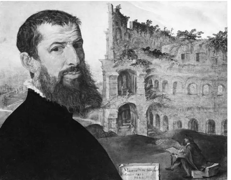 Figure 3. Maarten van Heemskerck, Autoportrait au Colisée, 1553. Huile sur panneau, 42,2 x 54 cm