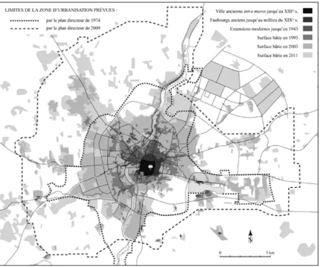 Figure 2 : Limites de la zone d’urbanisation de 1974 à 2009.