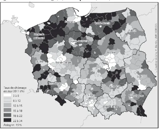 Figure 2 : Le taux de chômage (%) dans les  powiat  (LAU 1) en 2011 