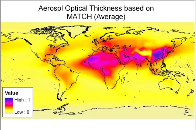 Figure 6.5: MATCH annual average (2000-2005) of the aerosol optical thickness. 