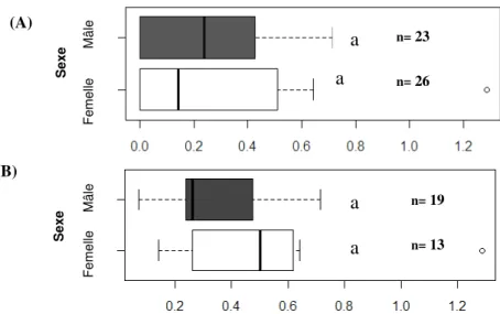 Figure  4.  Comparaison  de  la  prédation  par  les  adultes  mâles  et  femelles  de  L