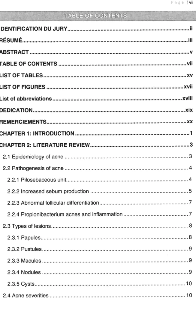 TABLE 0F CONTENTS vii