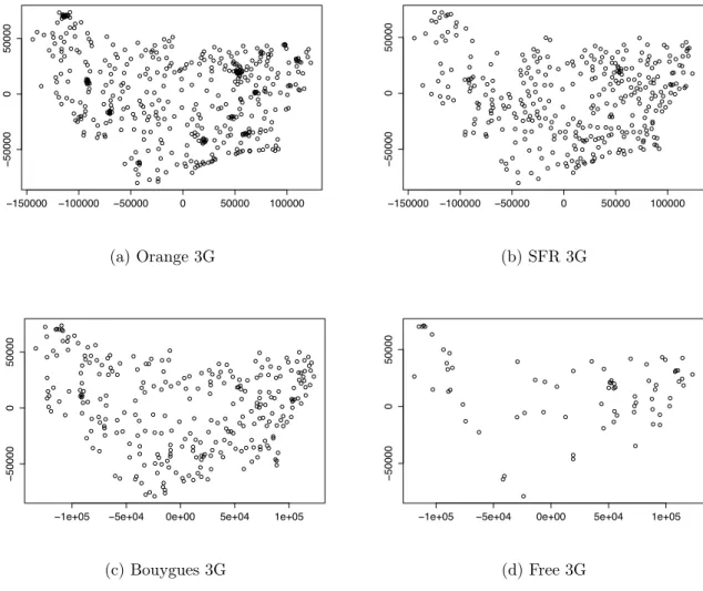 Figure 3.5: 3G deployment for rural areas for the Haute-Saône, la Haute-Marne and Vosges perfectures (distance are in meter).