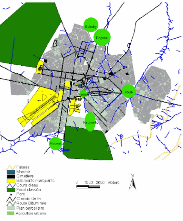 Figure 1.  Carte présentant les sites d’agriculture urbaine « autochtone ». 