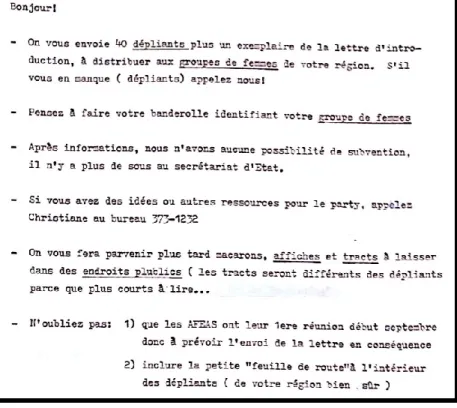 Figure 11.  Lettre du comité organisateur de la manifestation (adressée aux « organismes  féminins de la région Mauricie »)