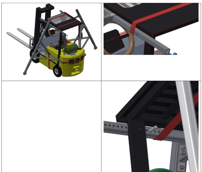 Figure 8: using 5 clamping straps and stops for fitting the outriggers to the truck. 