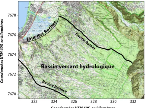 Figure 2: Bassin versant hydrologique des  sources du Tour des Roches (fond 