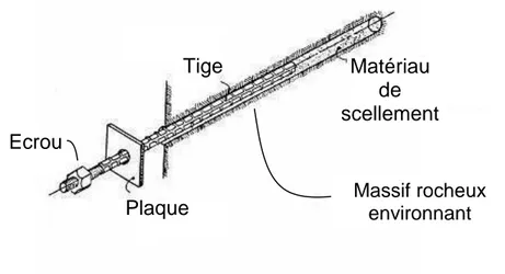 Figure 1: éléments constitutifs du boulonnage à ancrage réparti (Windsor, 1996) 