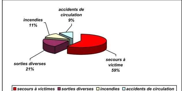 Figure 1.2 : Répartition des activités opérationnelles des sapeurs-pompiers en France  (DDSC,  2004) 