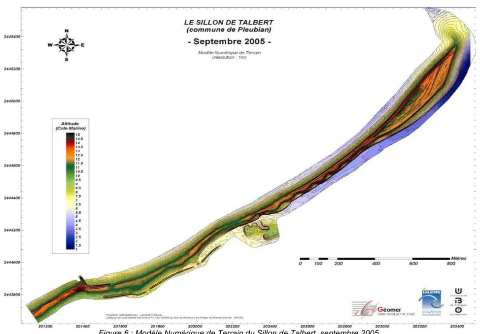 Figure 6 : Modèle Numérique de Terrain du Sillon de Talbert, septembre 2005. 