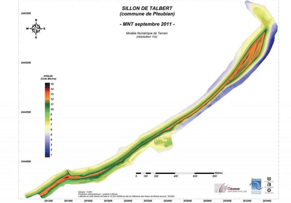 Figure 2 : Modèle Numérique de Terrain du Sillon de Talbert en septembre 2011. 