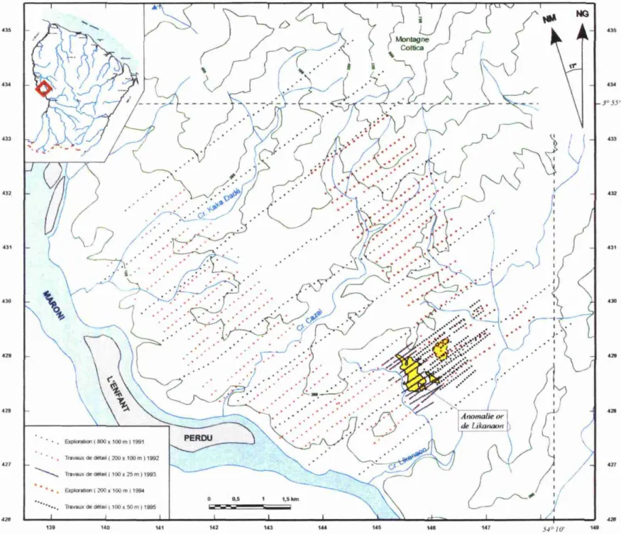 Fig. 1 - Cazal, carte de localisation des grilles de prospection géochimique.