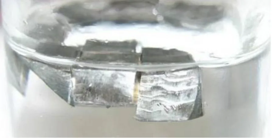 Figure 2 - Lithium métal conservé dans de l'huile de paraffine. 