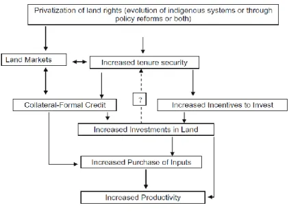 Figure 1.2 – Liens entre sécurité foncière, crédit, investissement et efficience  