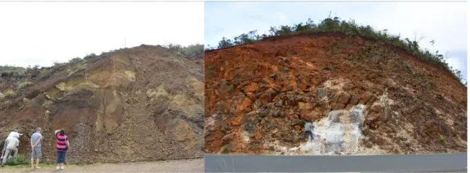 Figure 11 : Exemples de formations à l’affleurement dans la région Sud Goro (a) Gabbro, (b) filon de granodiorite (55 Ma)