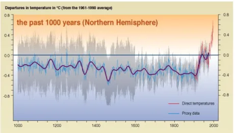 Figure 1 : La température moyenne à la surface de la terre entre 1000 et 2000. 
