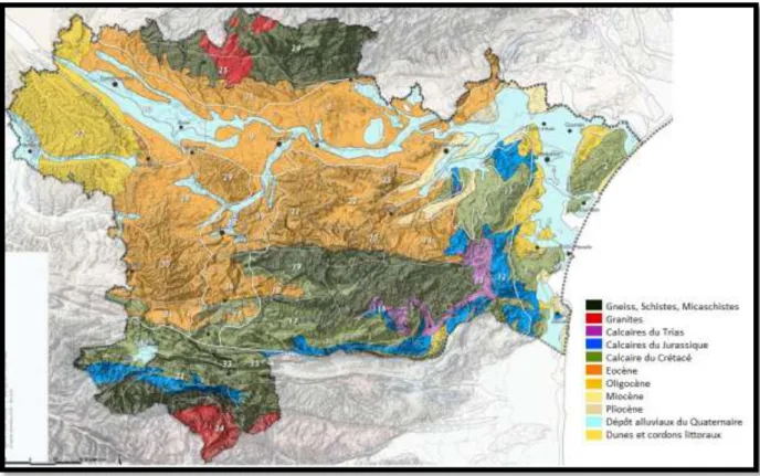 Figure 13 : La carte géologique de l'Aude (KONIG, 2009) 