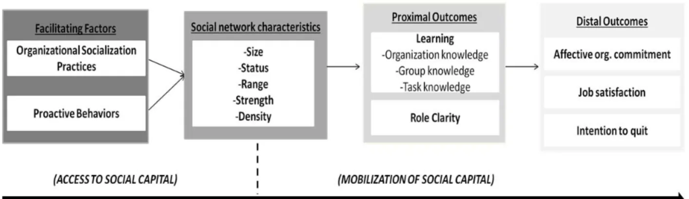 Figure 3. Social capital model of the organizational socialization process (adapted from Fang  et al., 2011)