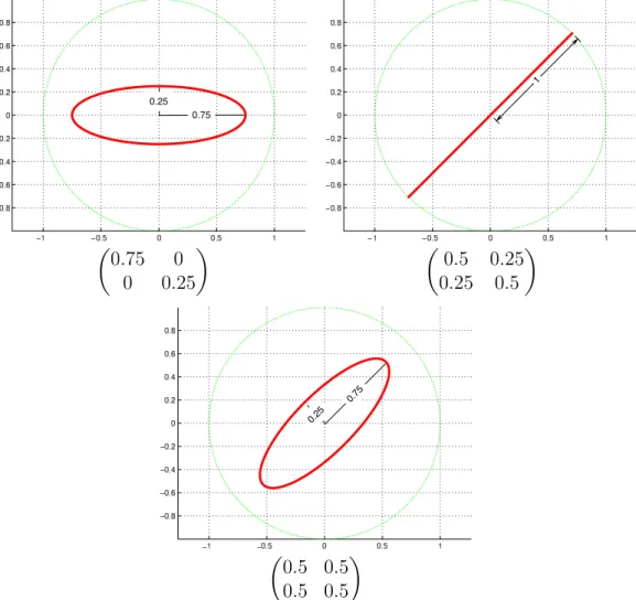 Figure 5.1 – The ellipses depict the action of the density matrices on the 2-D circle, i.e.