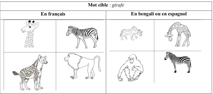 Figure  5 :  Extrait  de  l’épreuve  de  vocabulaire  réceptive  (livre  2  –  La  grenouille  à  grande  bouche) 