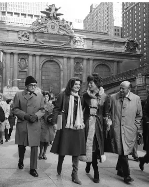 Figure s. Jacqueline Kennedy Onassis leaving Grand Central Terminal in New York after a news conference