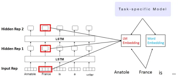 Figure 2.7 – Context-based representations generated by a neural language model for an input sentence of a specific supervised task (NER, QA,...).