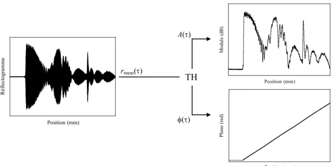 Fig. 1.12. Extraction du module et de la phase du réflectogramme à partir de la  transformée d’Hilbert (TH)
