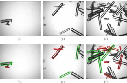 Figure 3. Examples of real images of overlapped Ammonium Oxalate crystals in low, intermediate and  high solid concentrations respectively