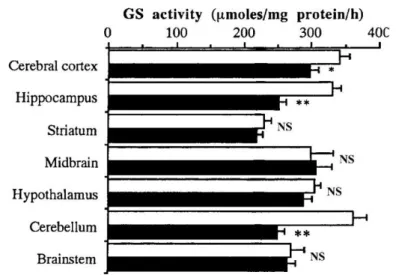 Figure 1. Effect of portacaval anastomosis on glutamine synthetase (GS) activity in different brain  regions