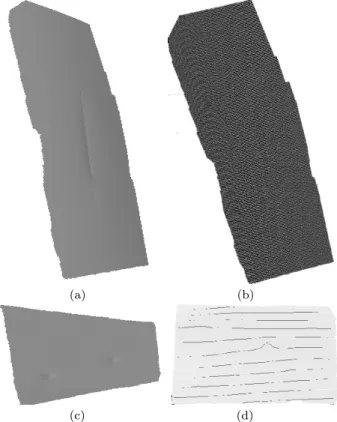 Fig. 12 (a),(c) 3D mesh of original point cloud; (b),(d) 2D image after projecting