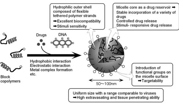 Figure  1.5.  Schematic  representation  of  the  smart  block  copolymer  micelle  concept  (reproduced from Ref