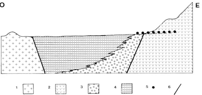 Fig.  6.  Schéma lithostratigraphique interprétatif du remplissage sédimentaire des bassins de  Galice  nord-orientale