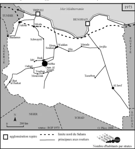 Figure 5 : Les agglomérations du Sahara libyen en 1973 