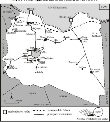 Figure 6 : Les agglomérations du Sahara libyen en 1995 