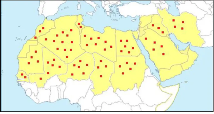 Figure 7 : Répartition géographique de Scincus scincus (TRAPE et al., 2012). 
