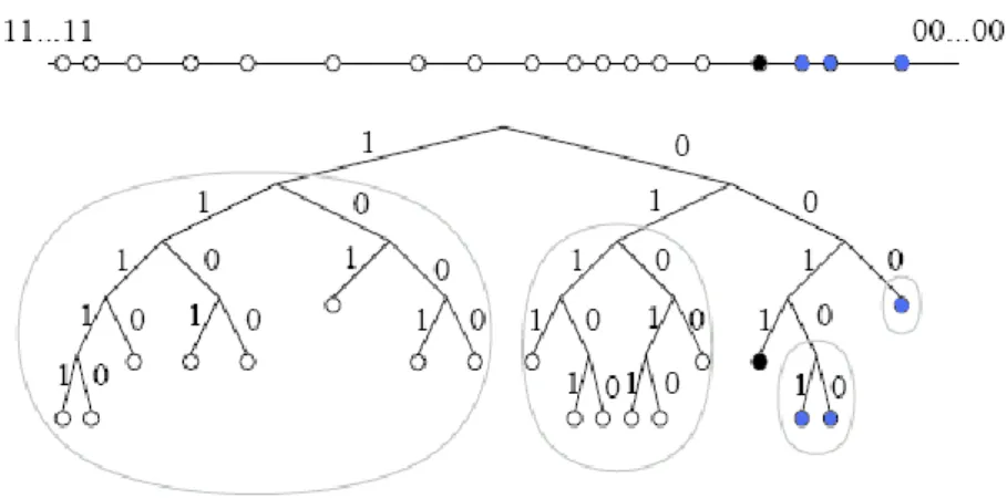 Figure 2. 4 Extrait de  (51) Voisinage du nœud 0011. Les cercles en bleu représentent voisins  sibling  du nœud 