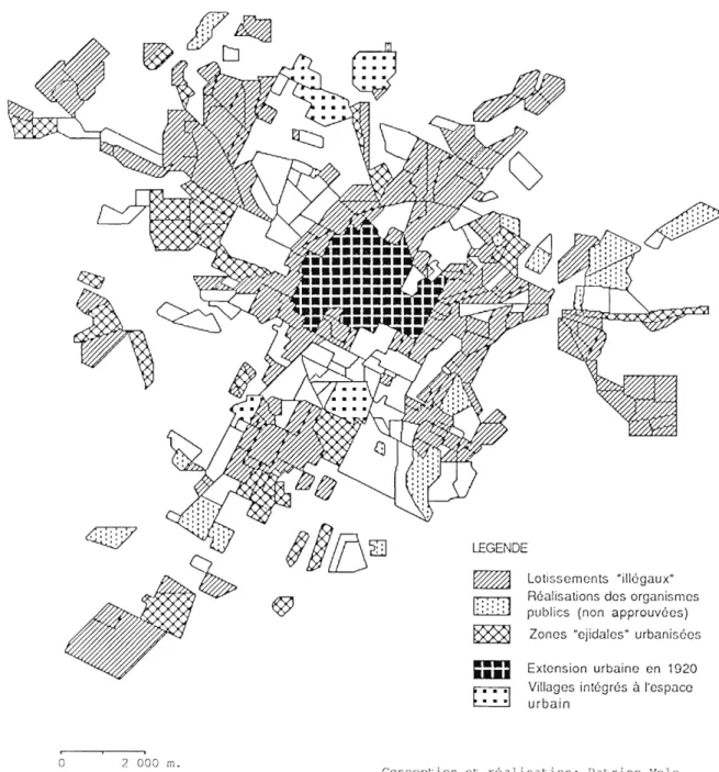 Fig.  1.  —  Filières  de production  de  l'espace  urbain  de  la  ville  de Puebla : les  espaces de  l'illégalité