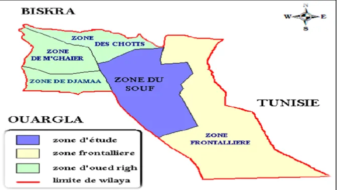 Figure II.2 : Les frontières de la région du Souf [25]. 
