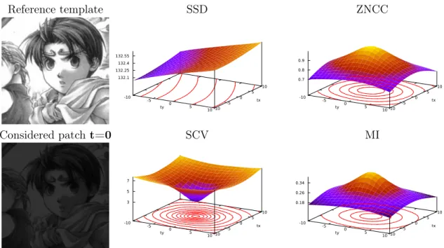 Figure 2.9: Evaluation of the four detailed registration functions when confronted to global light variations.